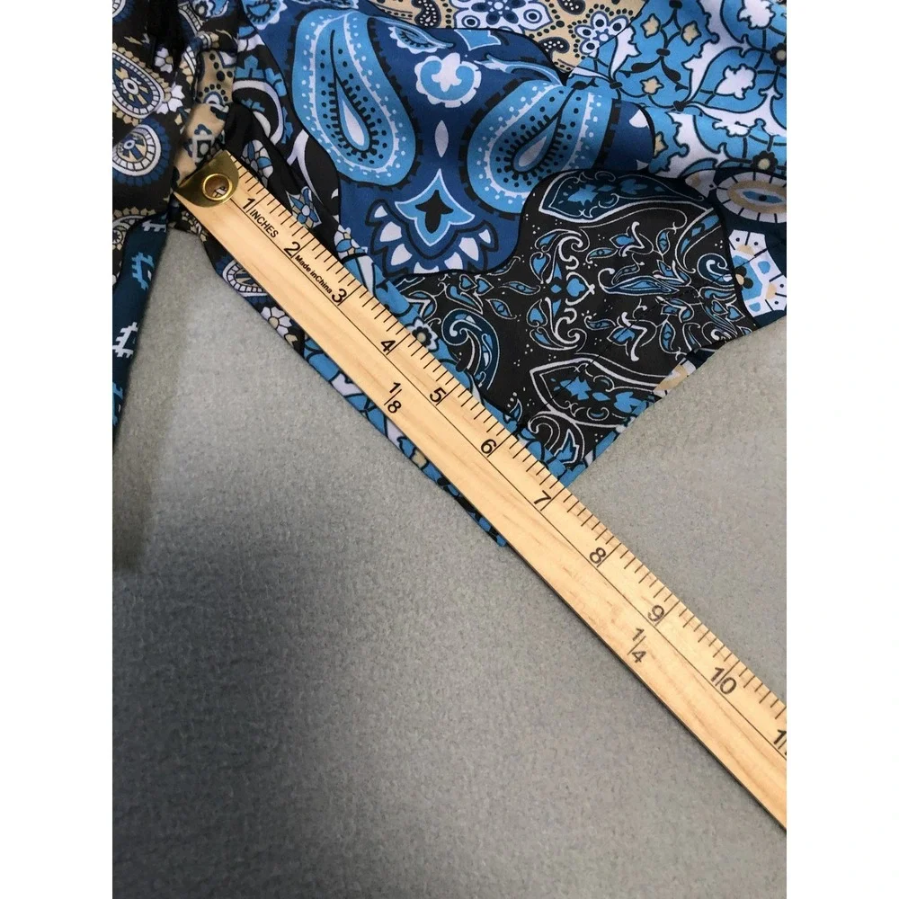 SHEIN Mens Patchwork Paisley Shorts Blue Black Drawstring Elastic Waist Size M